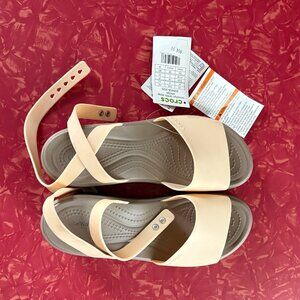 Crocs blush-colored platform wedges, Sz 7